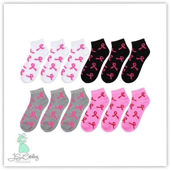 Breast Cancer Awareness Ribbon Print Ankle Socks - Picture 2 of 3
